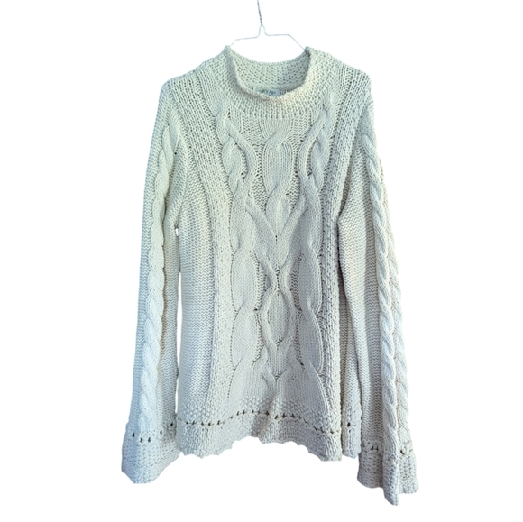 Orvis Chunky Cable Neck Cream Cowl Neck Sweater Size Large - Picture 1 of 8